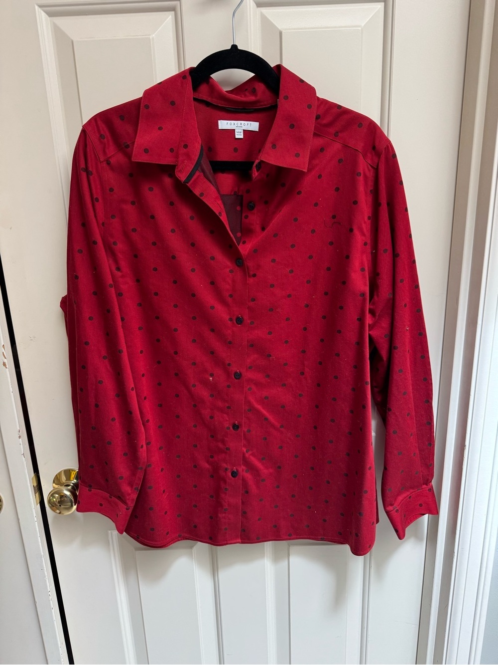 Foxcroft Red Button Down With Black Polka Dots
